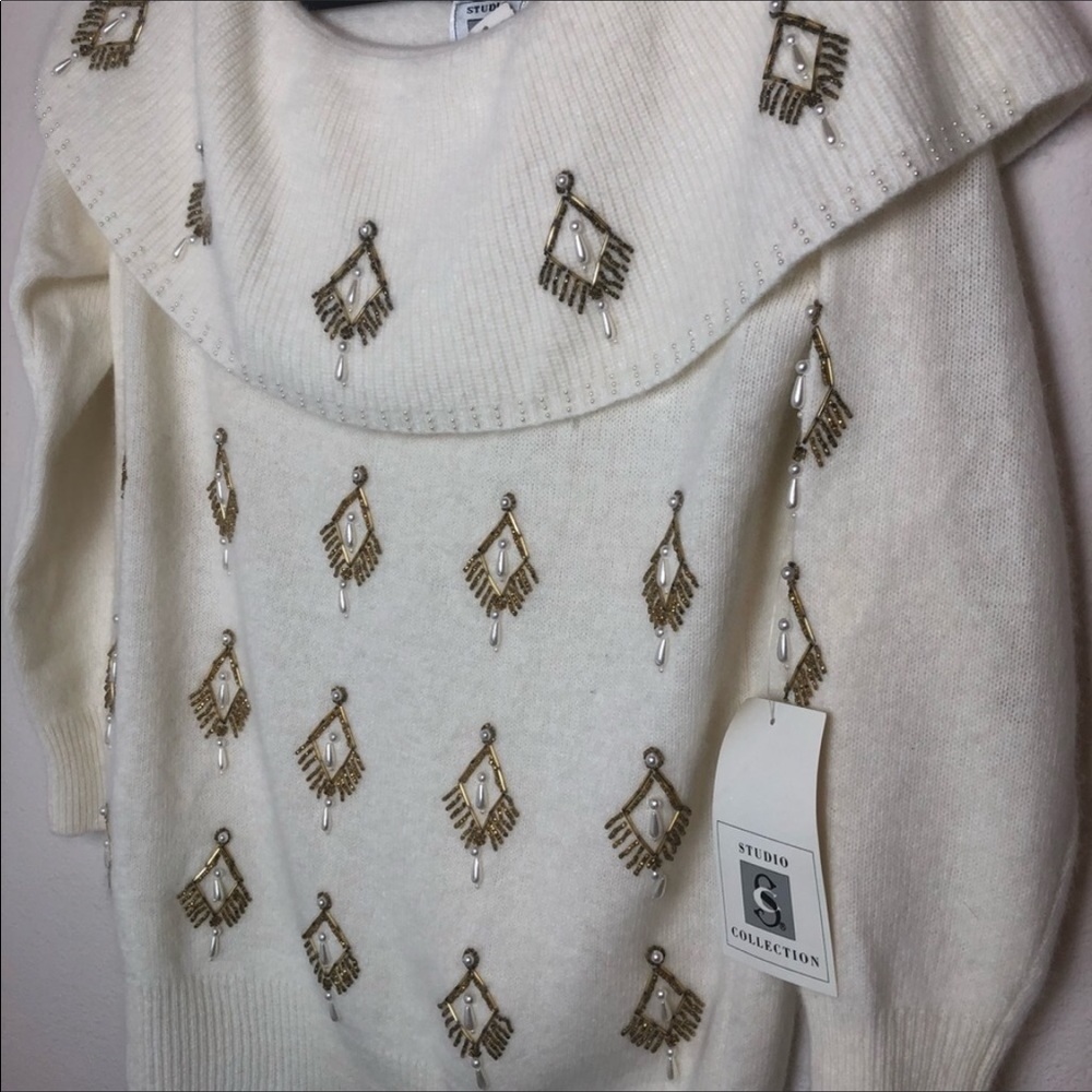 NEW Angora/Wool Beaded Cowl Neck Sweater Medium - Picture 3 of 8